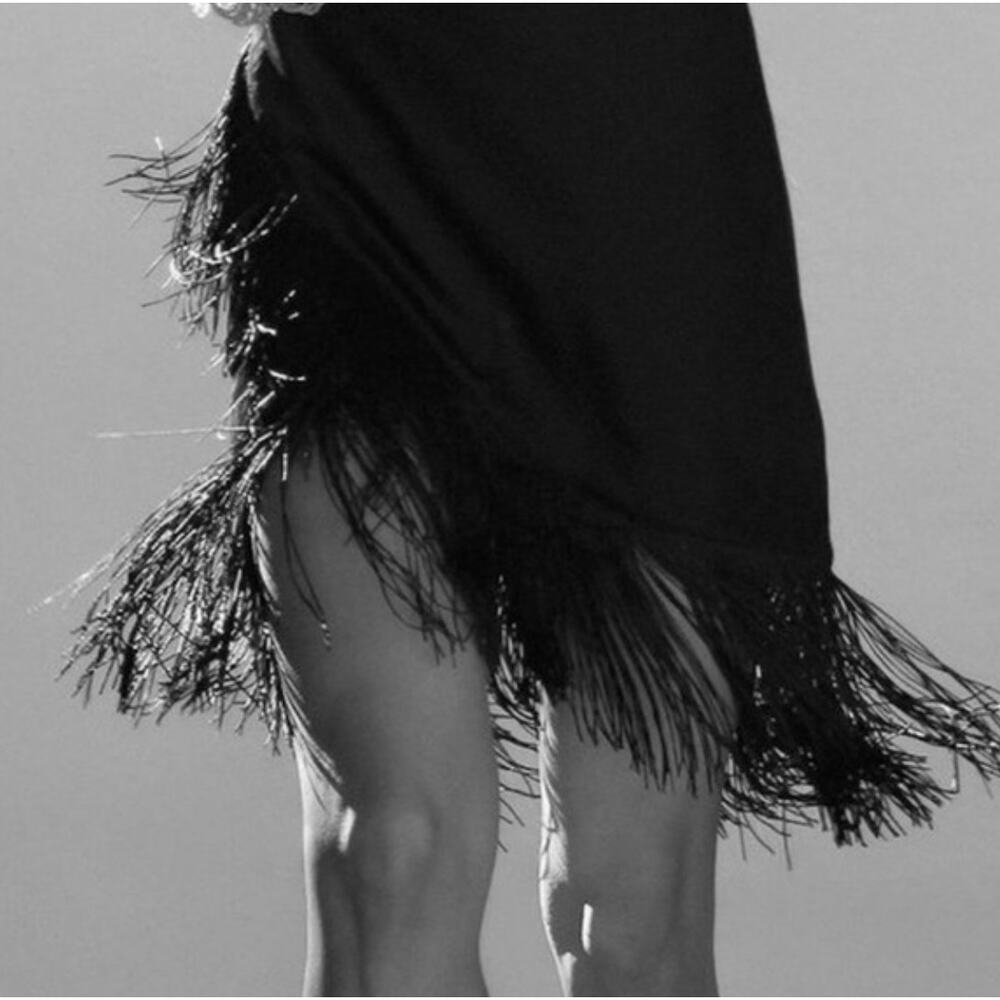 ZARA FRINGED SLIP DRESS BLACK - Picture 5 of 14